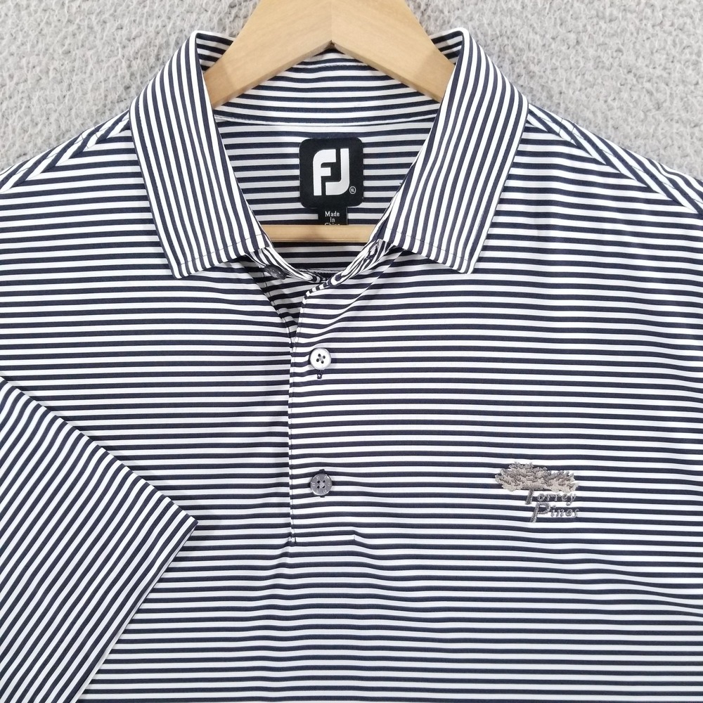 FootJoy Polo Shirt Mens XL Blue Striped Torrey Pines ProDry Athletic Golf Club